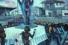 Anacaona, Indian Queen of Haiti, surrounded by Rara bands
